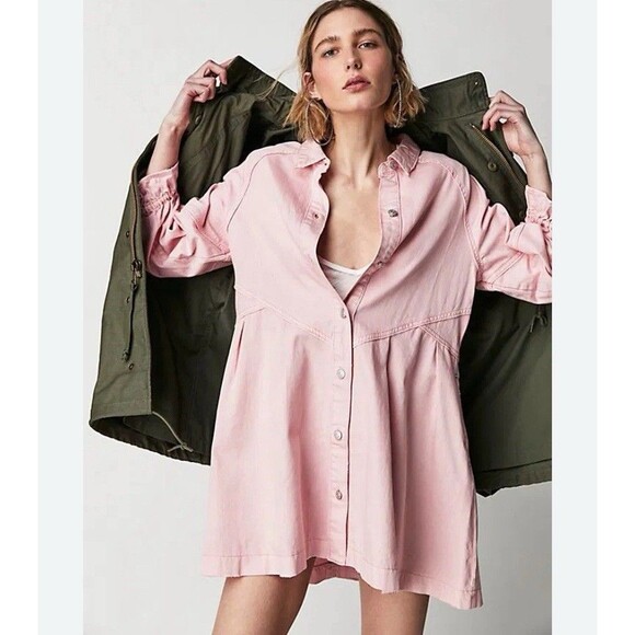 Free People We The Free - Hannah Denim Mini Dress Pink Size XS - Picture 1 of 8